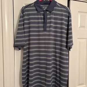 Columbia Men's Navy and White Striped Polo Shirt